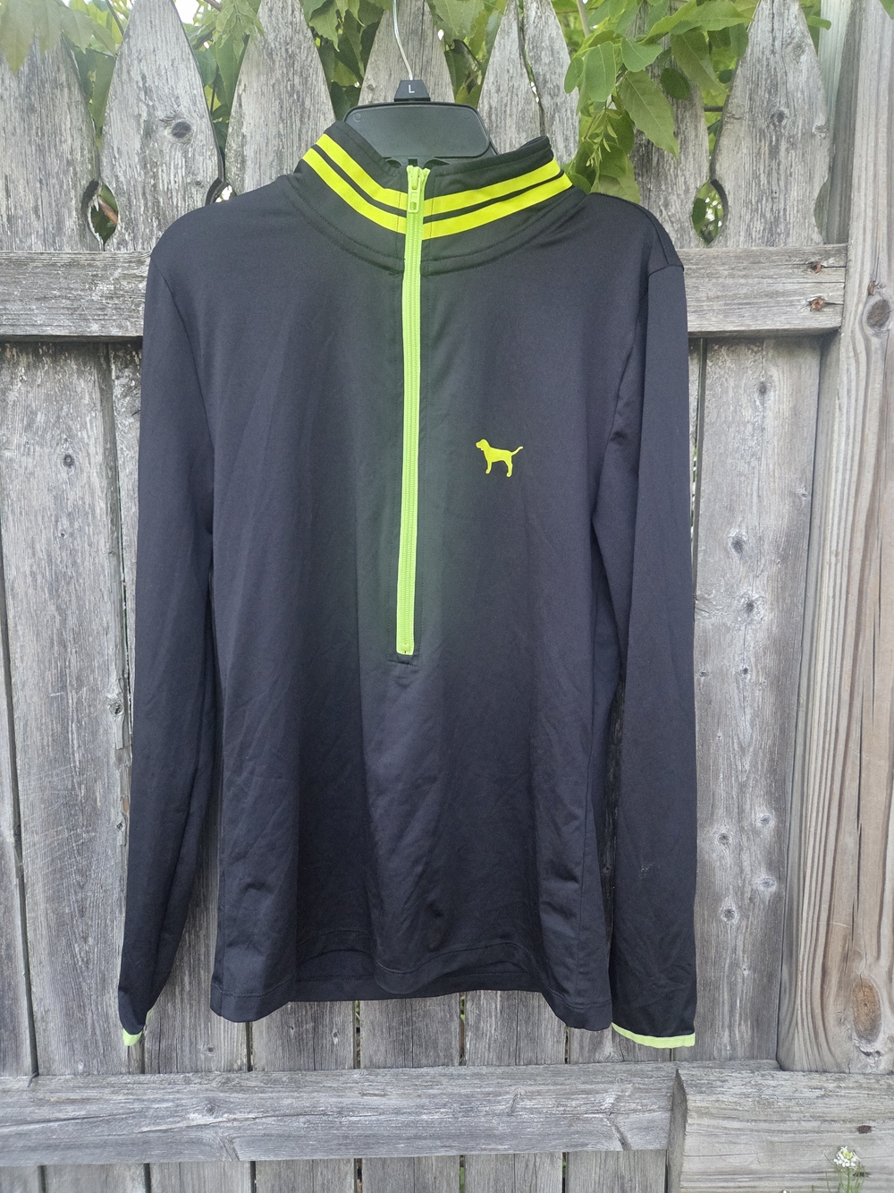 PINK Victoria's Secret Black Pullover with Neon Yellow Accents